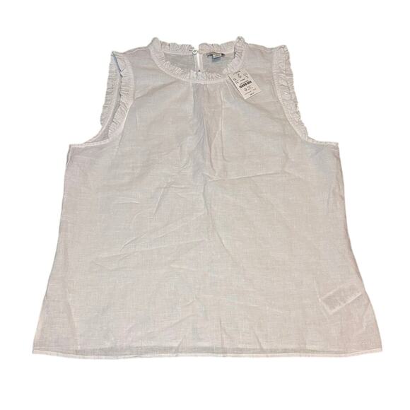 NWT J.Crew White Linen Ruffle Tank Top XS | Summer Work Casual Blouse - Picture 4 of 7